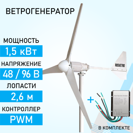 Ветрогенератор ROSVETRO 1500 доступен на сайте  фото - 1